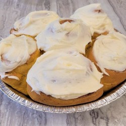 Homemade Cream Cheese Frosted Pumpkin Cinnamon Buns (pkg. of 6)